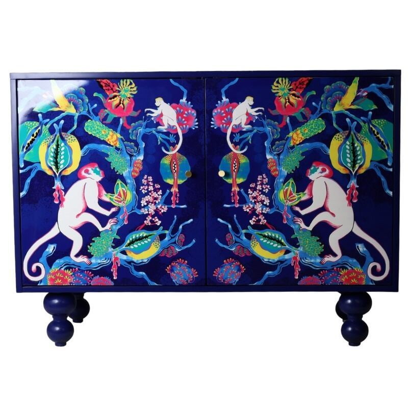 Komoda granatowa dwudrzwiowa z kolorowym wzorem Jungle