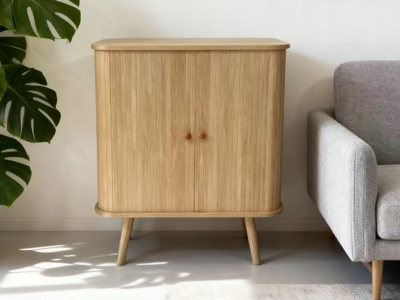 Komoda ryflowane fronty dąb boho drewniane nogi 85 cm