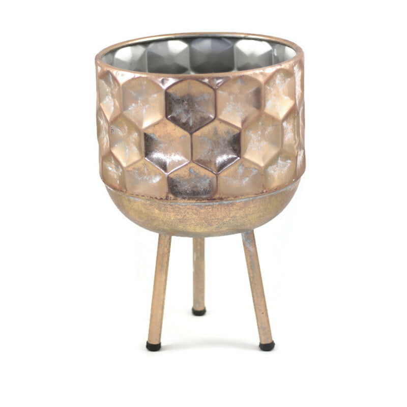 Kwietnik metalowy w kolorze złotym na metalowych nogach