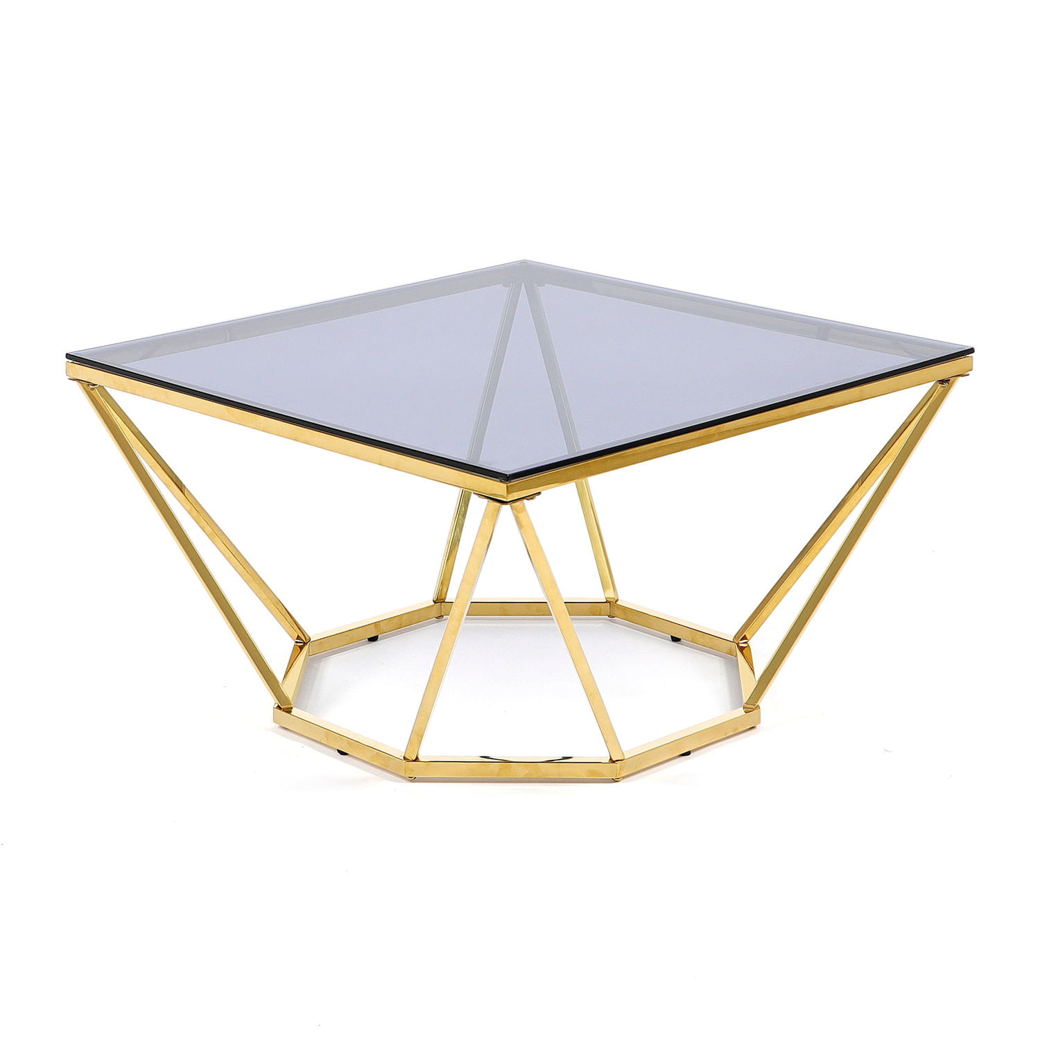 Stolik kawowy chromowany złoty z niebieskim blatem diament 80x80cm