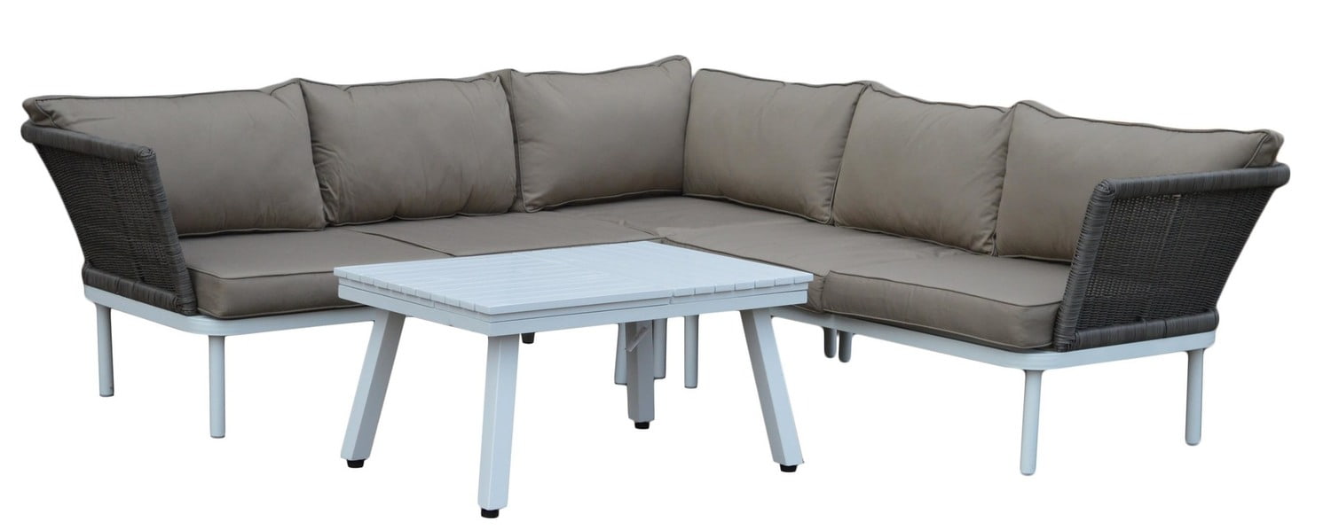 Kanapa ogrodowa 2-częściowa z poduszkami rattan w kolorze szarym