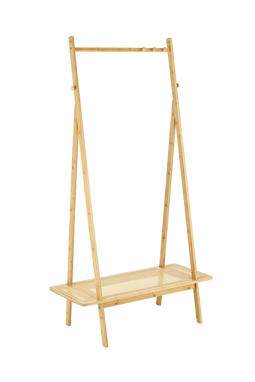 Wieszak drewniany z rattanową półką w kolorze naturalnym 168cm