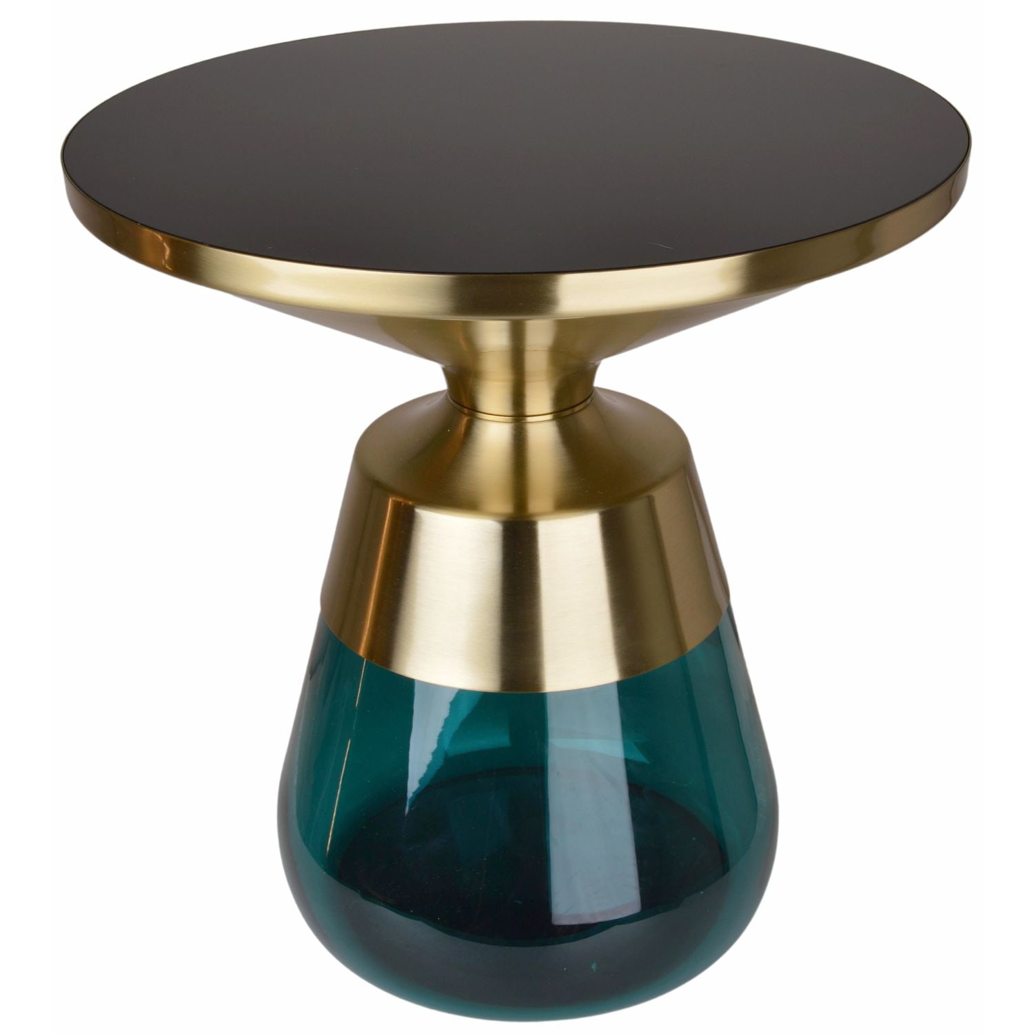 Złoty stolik kawowy chromowany z morskim szkłem 50x50cm