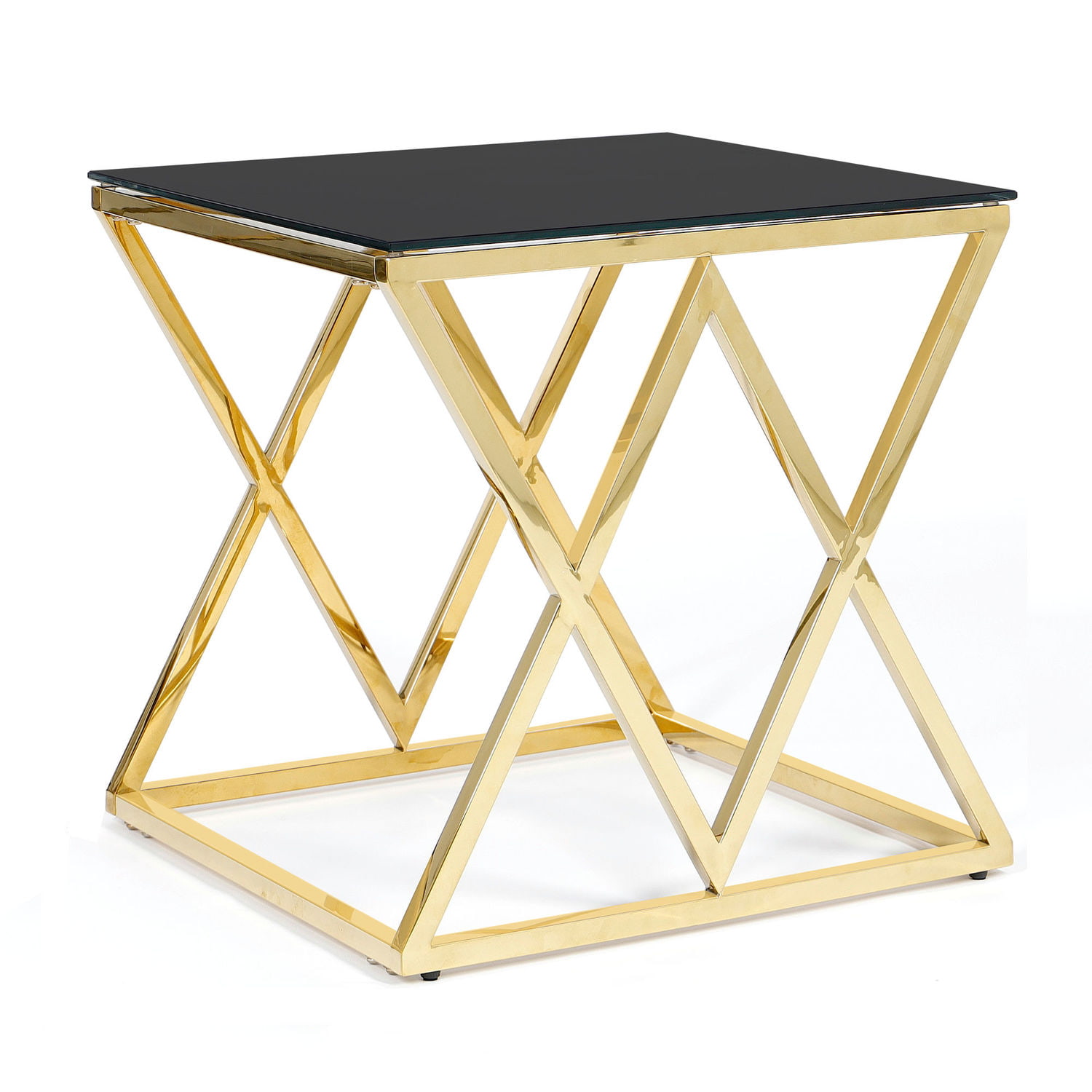 Stolik kawowy chromowany złoty z czarnym blatem 55x55cm