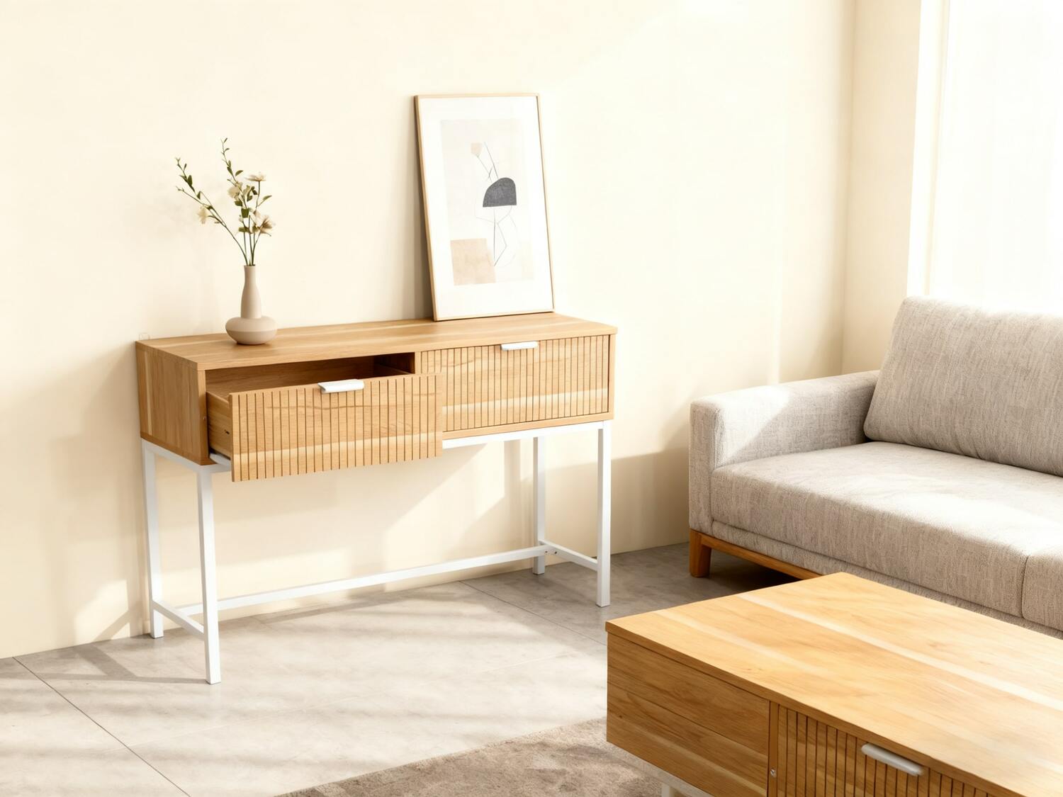 Konsola z ryflowanymi frontami dąb 100 cm