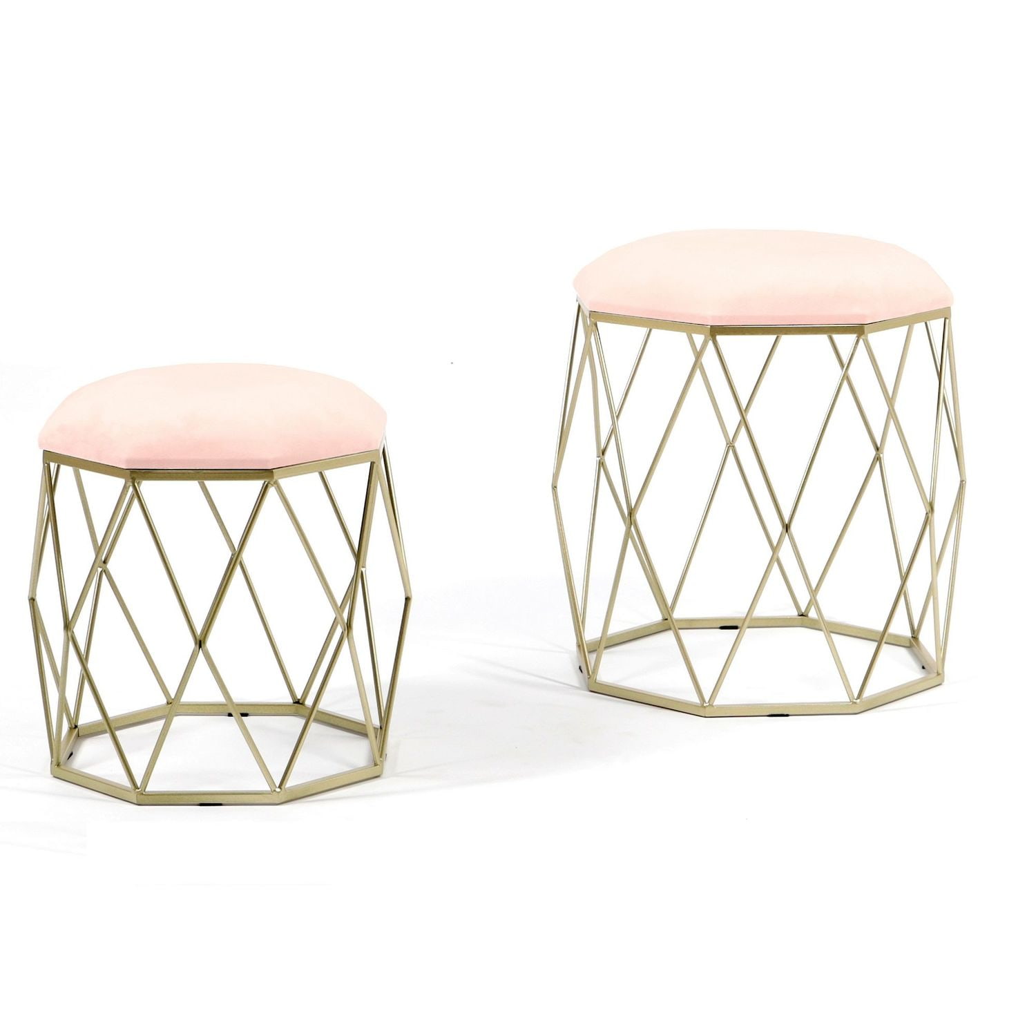 Zestaw 2 puf Venus z siedziskiem w kolorze pudrowego różu na złotym stelażu