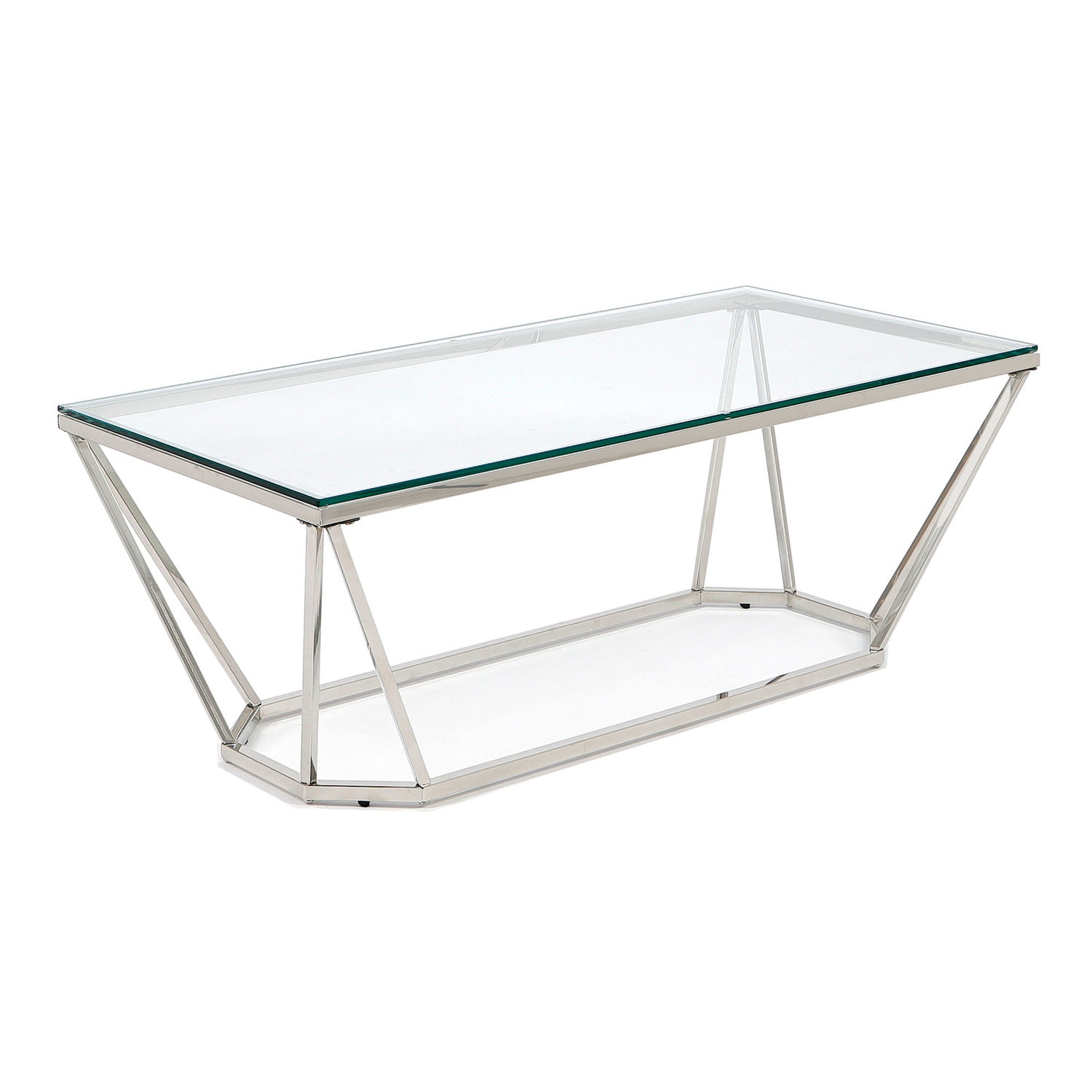 Ława prostokątna chromowana srebrna z szklanym blatem diament 120x60cm