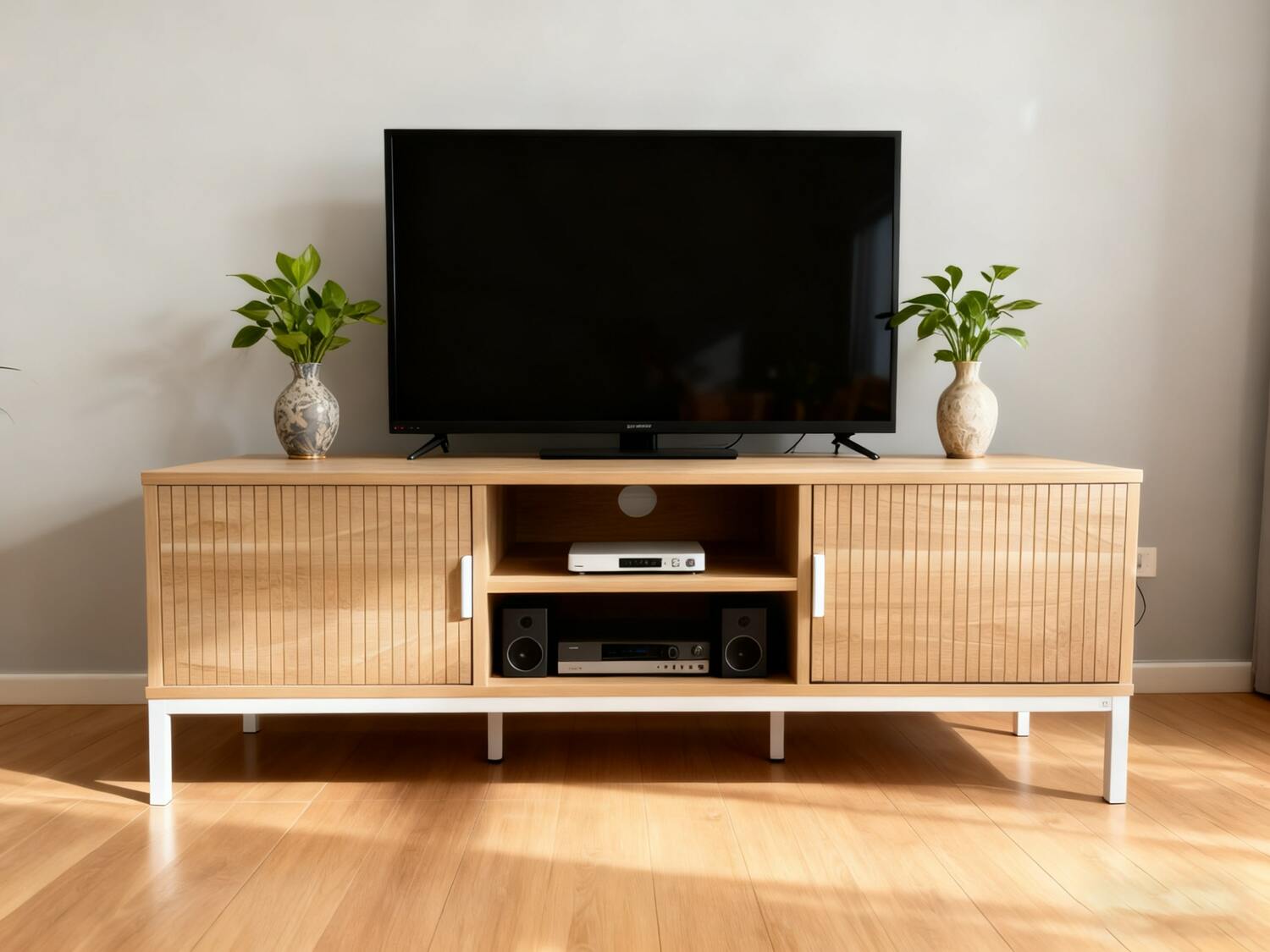 Szafka RTV z ryflowanymi frontami dąb 120 cm