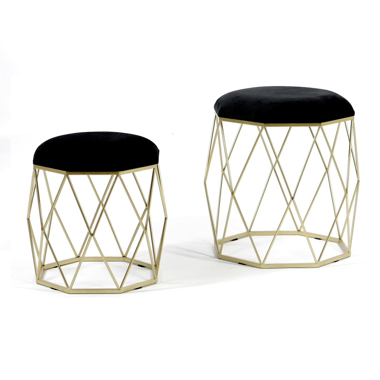 Zestaw 2 puf Venus z czarnym welurowym siedziskiem na złotym stelażu