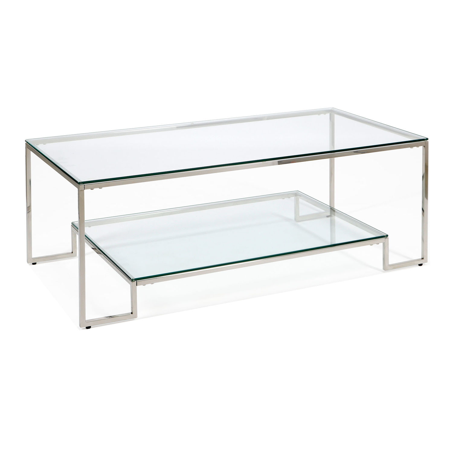 Ława srebrna chromowana z dwoma szklanymi blatami 120x60x45cm
