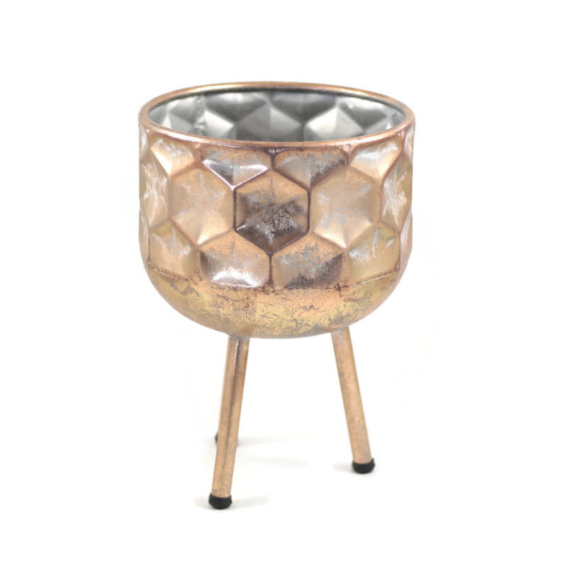 Kwietnik metalowy w kolorze złotym na metalowych nogach