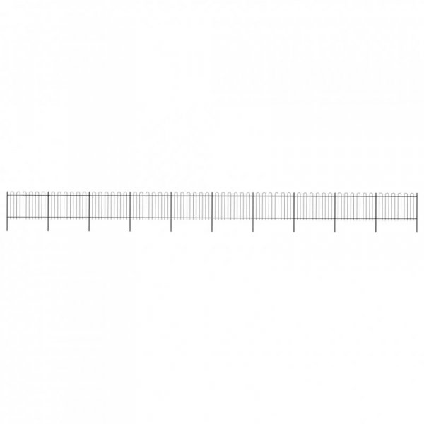 Ogrodzenie z zaokrąglonymi końcami, stalowe, 17 x 1,2 m, czarne