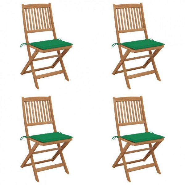 Składane krzesła ogrodowe z poduszkami, 4 szt., drewno akacjowe