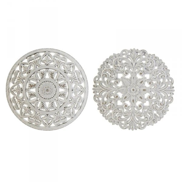 Dekoracja ścienna DKD Home Decor Biały Mandala Drewno MDF (2 Sztuk) (30 x 2 x 30 cm)