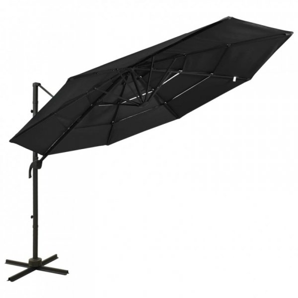 4-poziomowy parasol na aluminiowym słupku, czarny, 3x3 m