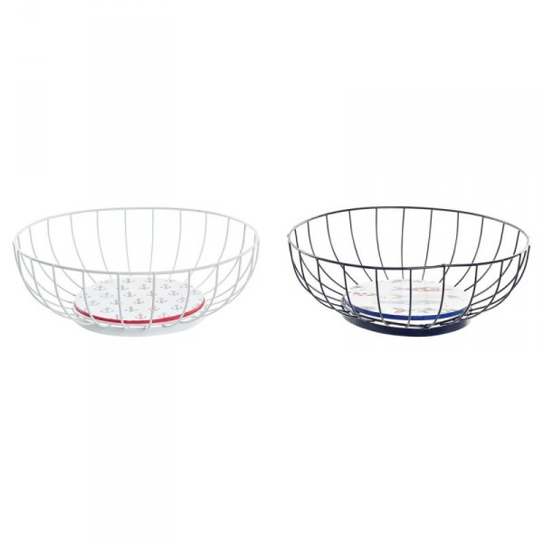 Miska na Owoce DKD Home Decor 28 x 28 x 10 cm Metal Wielokolorowy Drewno MDF (2 Sztuk)