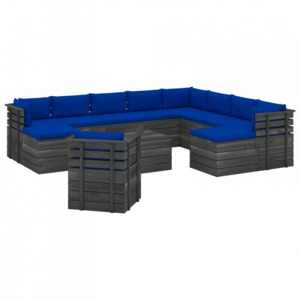 12-cz. zestaw wypoczynkowy z palet, z poduszkami, lita sosna