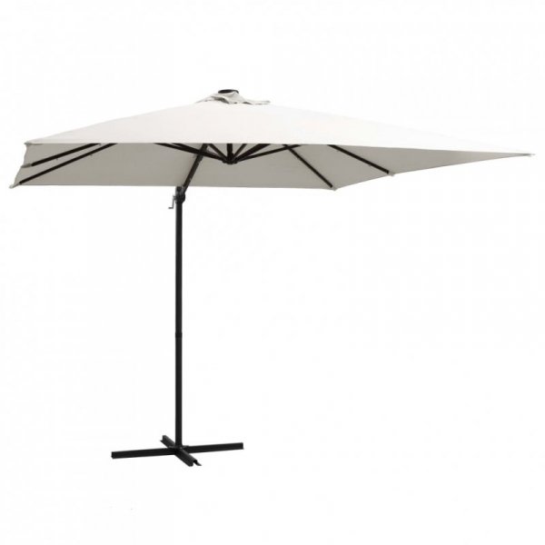 Parasol wiszący z LED i stalowym słupkiem, 250x250 cm, piaskowy