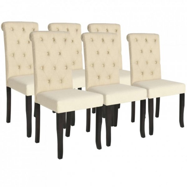 Krzesła stołowe, 6 szt., kremowe, tkanina