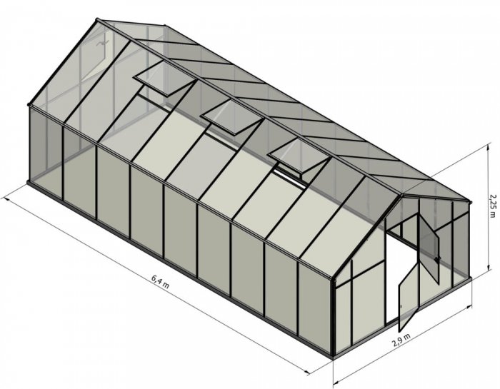 Szklarnia Sanus XL-18 wymiar 2,9x6,4m H=2,25m 18,6m2 poliwęglan 6mm