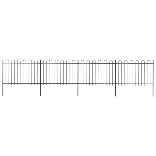 Ogrodzenie z zaokrąglonymi końcami, stalowe, 6,8x1,2 m, czarne