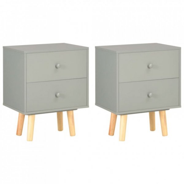 Szafki nocne, 2 szt., szare, 40x30x50 cm, lite drewno sosnowe