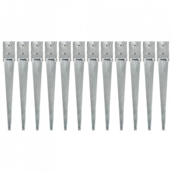 Kołki gruntowe, 12 szt., srebrne, 10x10x76 cm, stal