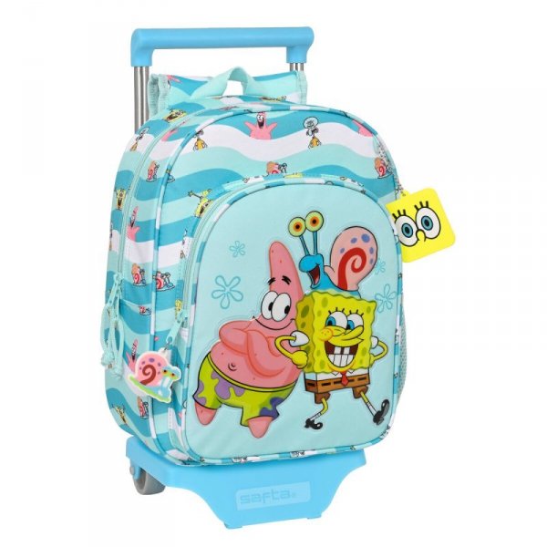 Plecak szkolny 3D z kółkami Spongebob Stay positive Niebieski Biały (26 x 34 x 11 cm)