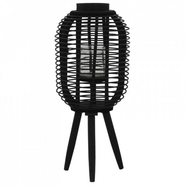 Stojący lampion na świece, bambusowy, czarny