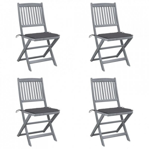 Składane krzesła ogrodowe, 4 szt., poduszki, drewno akacjowe