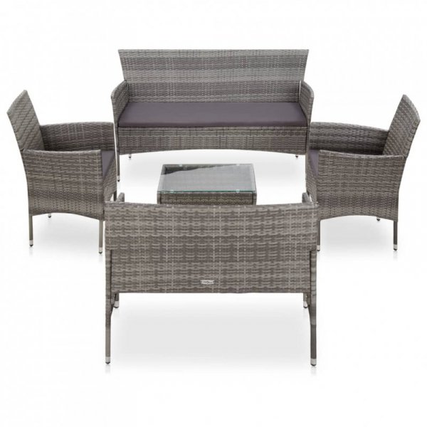5-cz. zestaw wypoczynkowy do ogrodu, poduszki, rattan PE, szary