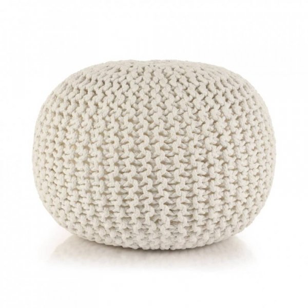Puf z ręcznie dzierganym pokryciem z bawełny, 50x35 cm, biały