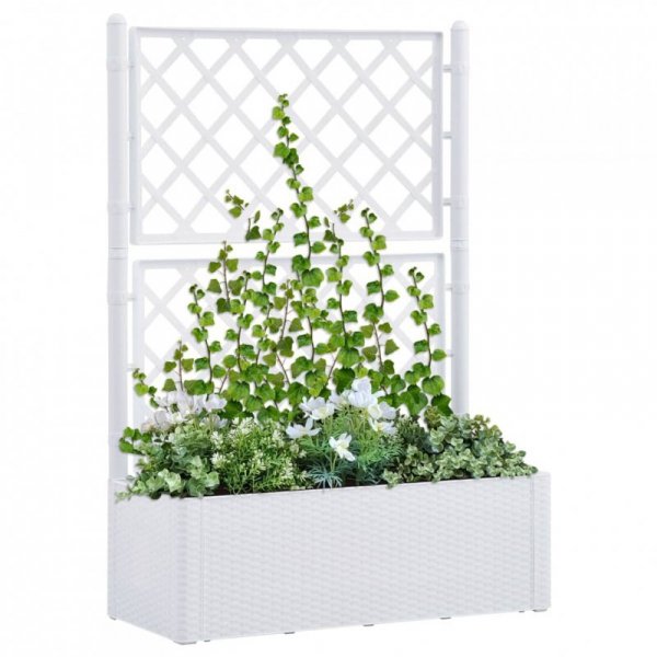 Podwyższona donica z treliażem i systemem podlewania, biała
