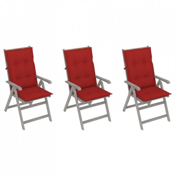 Rozkładane krzesła ogrodowe z poduszkami, 3 szt., lita akacja