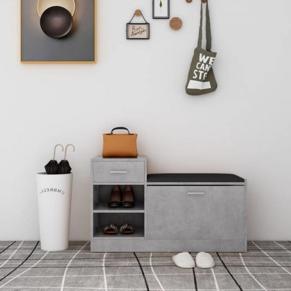 Ławka z miejscem na buty, szarość betonu, 94,5x31x57 cm, płyta