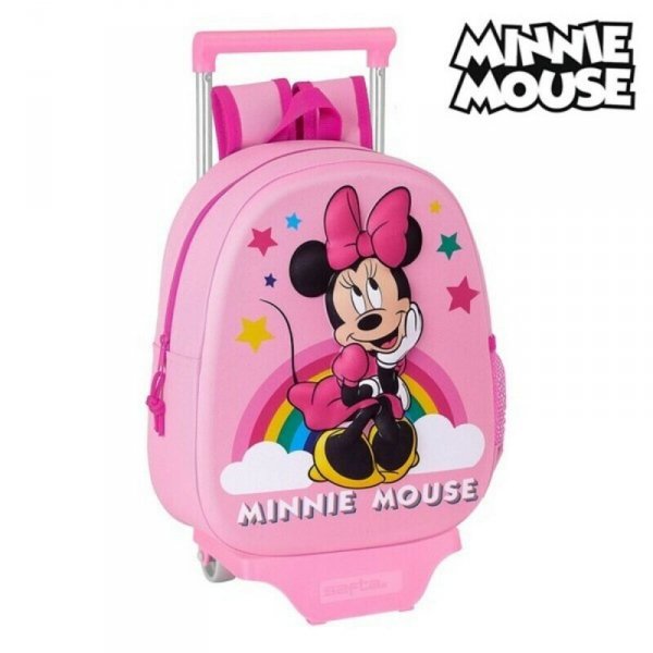 Plecak szkolny 3D z kółkami Minnie Mouse M020H Różowy