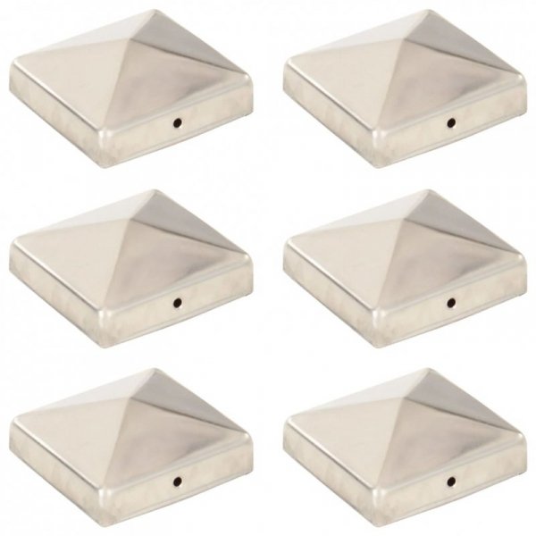 Zatyczki na słupki, piramidki, 6 szt., stal nierdzewna, 81x81 mm