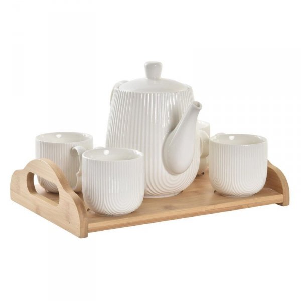 Zestaw do kawy DKD Home Decor Naturalny Porcelana Biały Bambus (29 x 20 x 7 cm)