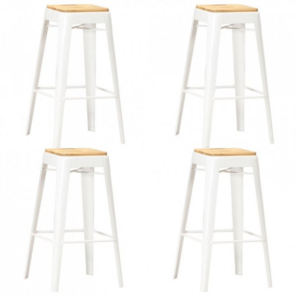 Stołki barowe, 4 szt., białe, lite drewno mango