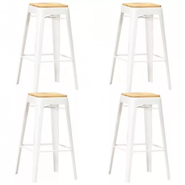 Stołki barowe, 4 szt., białe, lite drewno mango