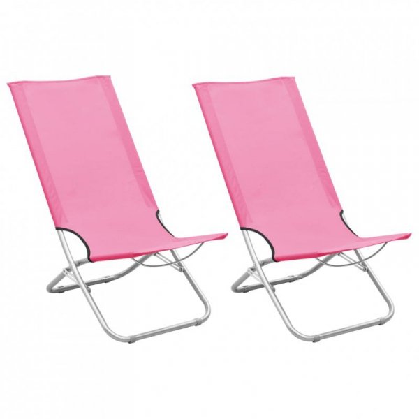 Składane krzesła plażowe, 2 szt., różowe, obite tkaniną