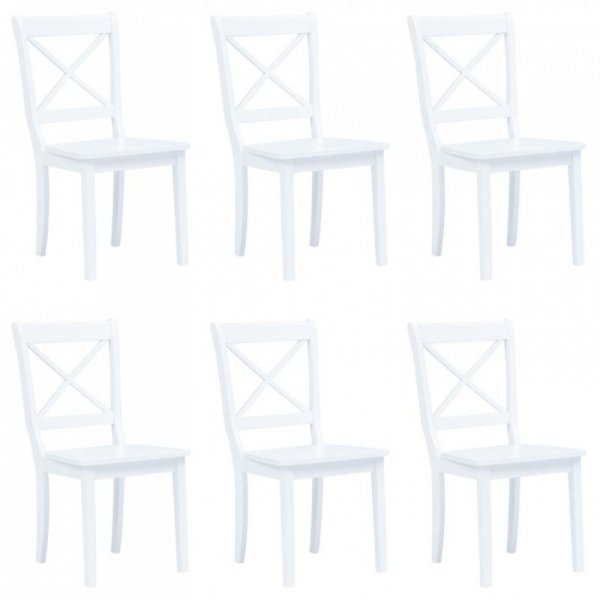 Krzesła jadalniane, 6 szt., białe, lite drewno kauczukowca