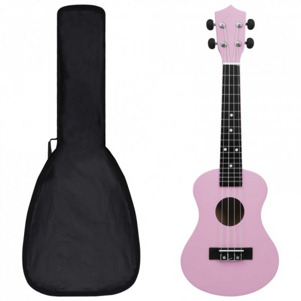 Ukulele sopranowe z pokrowcem, dla dzieci, różowe, 23"