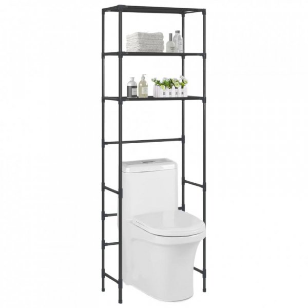 3-poziomowy regał nad toaletę, czarny, 53x28x169 cm