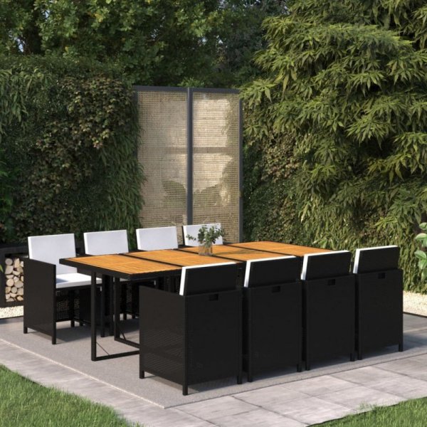 9-cz. zestaw mebli ogrodowych z poduszkami, polirattan, czarny