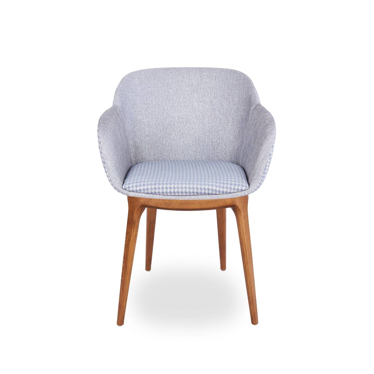 Krzesło tapicerowane Shell bukowe nogi brązowy-niebieski pepitka