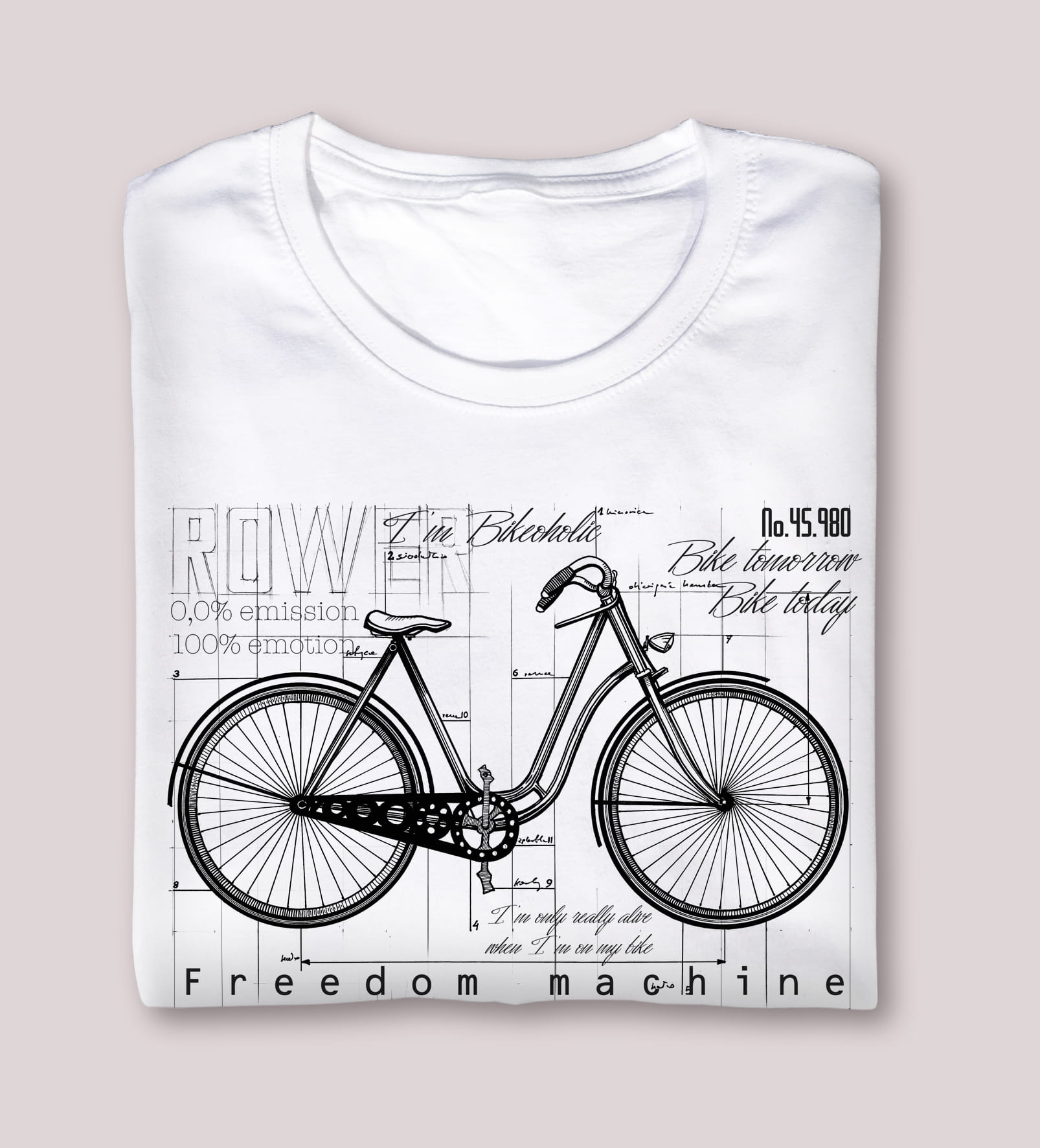 Rower — koszulka (Kolor koszulki: biały; Rozmiar: 4XL (męska); Rodzaj nadruku: Rower)