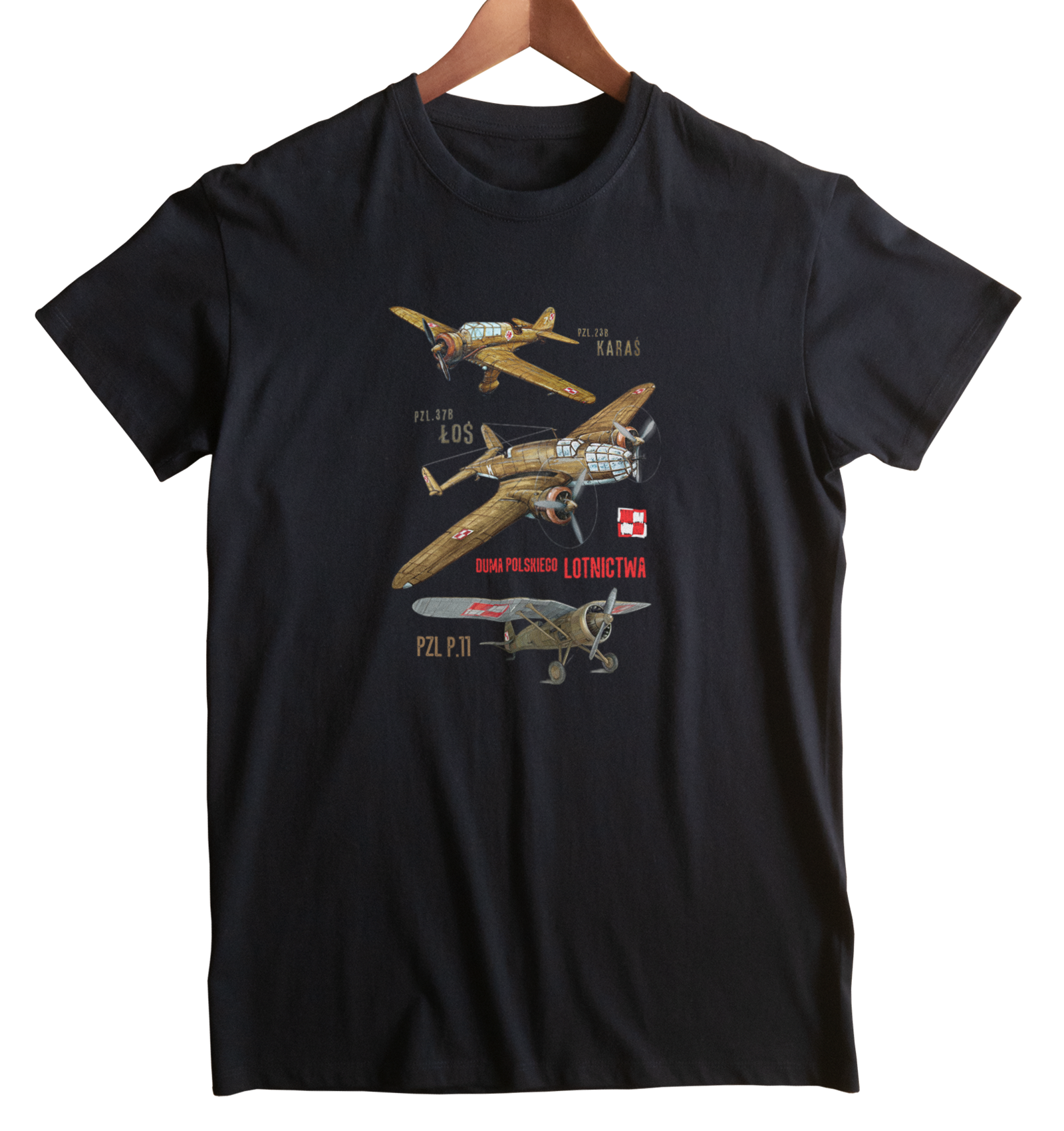 Koszulka dla fana samolotów (Kolor koszulki: czarny; Rozmiar: M (męska); Rodzaj nadruku: LOTMIX)