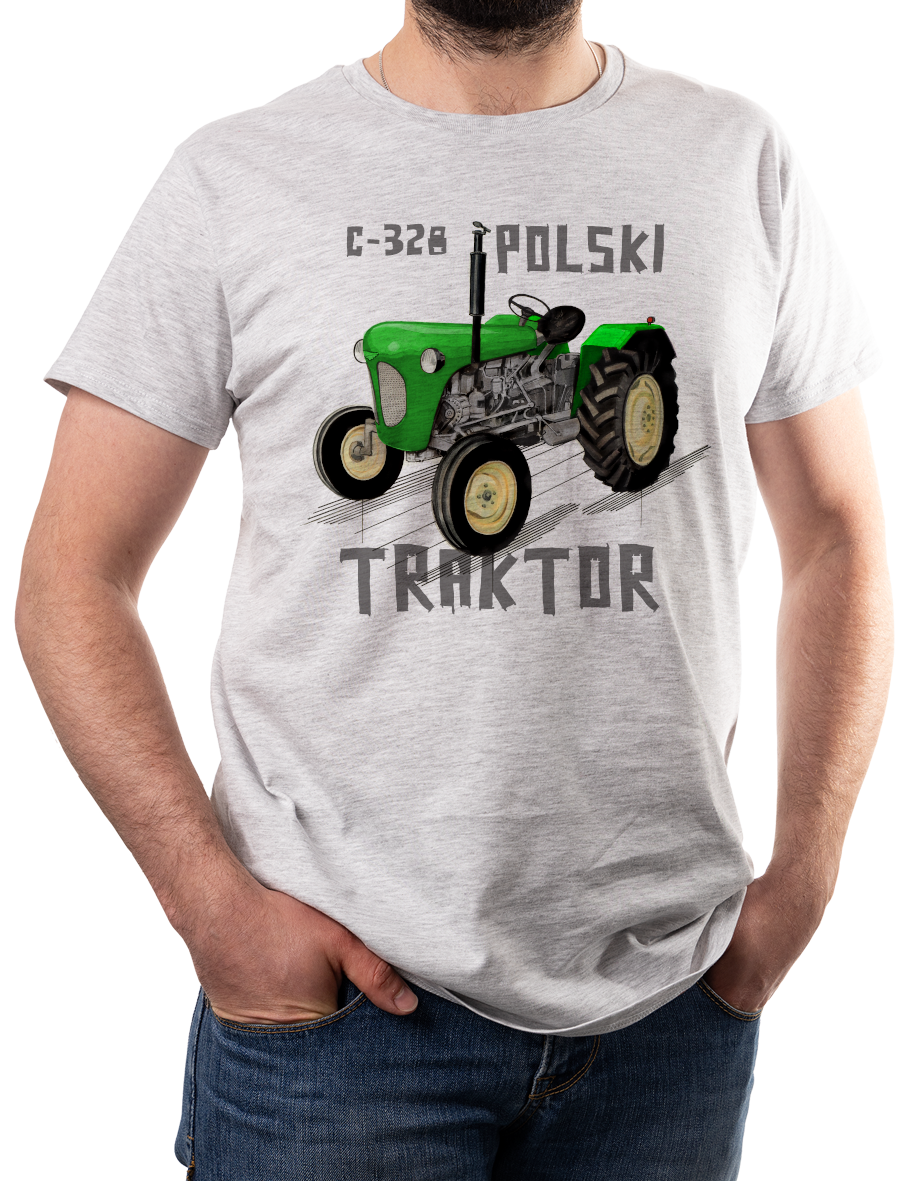 Ursus C-328 — koszulka (Kolor koszulki: jasnoszary melanż; Rozmiar: XXL (męska); Rodzaj nadruku: Ursus C-328)