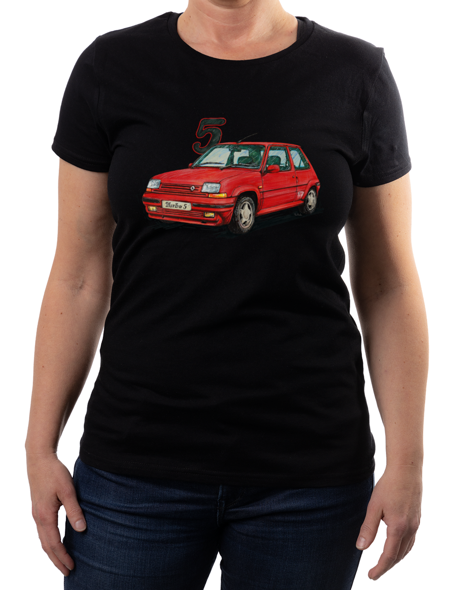 Renault 5 — koszulka (Kolor koszulki: czarny; Rozmiar: XXL (damska); Rodzaj nadruku: Renault 5)